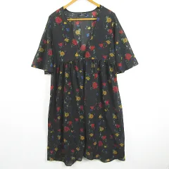 アーバンリサーチ URBAN RESEARCH items ガウン カーディガン 七分袖 ロング丈 ブラック 花柄 kz11827