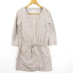 ナチュラルビューティーベーシック NATURAL BEAUTY BASIC ワンピース 長袖 膝丈 ジップアップ コットン S ベージュ kz11794