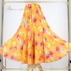 社交ダンス 衣装 スタンダード スカート レッスンウェア オールシーズン オレンジ系 花柄 黄色 水色 レッド系 イエロー系 ブルー系 グリーン系 フレッシュ ビタミンカラー ロングスカート フレアスカート パーティーウェア ダンスウェア おしゃれ