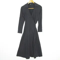 ユニクロ UNIQLO :C プリントラップワンピース 長袖 綿 レーヨン S ネイビー ドット kz12014