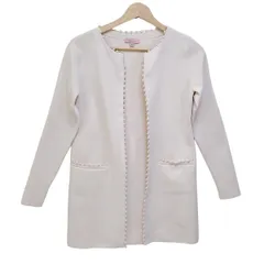 TOCCA(トッカ) カーディガン サイズXS レディース美品  - ピンクベージュ 長袖/パール/ロング丈