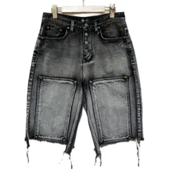 THUG CLUB サグクラブ カットオフダブルニーデニムパンツ デニムショーツ スタッズ装飾 TC23PT0501 BLACK ブラック 黒 1