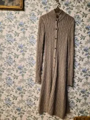 ウール100 ケーブル ニット ロング カーディガン