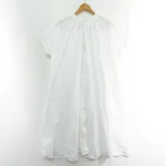 アースミュージック&エコロジー EARTH MUSIC & ECOLOGY シャツ ワンピース 半袖 膝丈 バンドカラー 綿 F オフホワイト kz12069