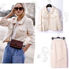 シャネル ジャケット スーツ CHANEL クリーム アイボリー ゴールド