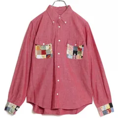 ピンクハウス★パッチワーク付き♪ボタンダウンシャツ 大きいサイズL 赤系 前開き 無地 z16517