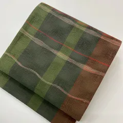 洒落袋帯 膨れ織 格子 素敵な加工 六通 正絹 着物 MA-1715