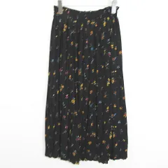 アースミュージック&エコロジー EARTH MUSIC & ECOLOGY プリーツ ロング スカート F ブラック 花柄 kz12275