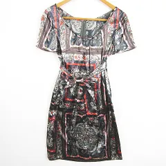 マニアニエンナ MANIANIENNA ワンピース 膝下丈 ベルト付き ストレッチ F マルチカラー ペイズリー柄 kz12294