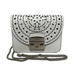 FURLA(フルラ) ショルダーバッグ メトロポリス 白×アイボリー カットワーク/ダブルフラップ/チェーンショルダー レザー