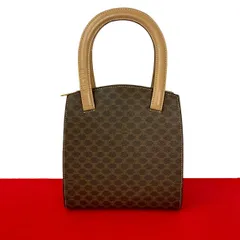 極 美品 CELINE セリーヌ ヴィンテージ マカダム ブラゾン トリオンフ 柄 レザー 本革 ハンドバッグ ミニ トートバッグ ブラウン 46499