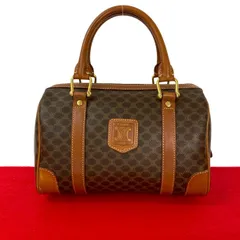 極 美品 CELINE セリーヌ ヴィンテージ マカダム 柄 トリオンフ ロゴ レザー 本革 ハンドバッグ ミニ ボストンバッグ ブラウン 32-10