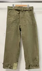 フランス軍 ミリタリー モーターサイクルパンツ 綿パン サイズ不明 40S~ メタルボタン オリーブ 補修あり 汚れ・傷・擦れあり