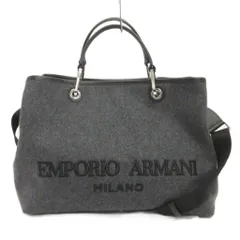 【中古】エンポリオアルマーニ  美品 2WAY ショルダーバッグ トート フェルト ウール ロゴ 刺繍 グレー エンポリオアルマーニ EMPORIO ARMANI 美品 2WAY ショルダーバッグ