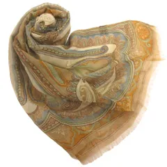 エトロ ETRO ペイズリー シアー スカーフ ストール フリンジ シルク ベージュ系