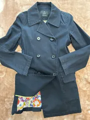 イネドINEDトレンチコート スプリングコート ステインカラーコートアウター 冬服 秋服 春服ネイビー紺色ダークブルー青色無地花柄植物柄 綿 キュプラ表示サイズ9レディースlady's LADYS女性用婦人ウィメンズwomen日本製国産国内製メイドインジャパン