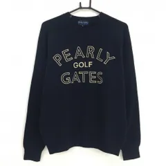 【美品】パーリーゲイツ セーター ネイビー×ベージュ フロントロゴ刺しゅう ウール100％ ニット メンズ 3(S) ゴルフウェア PEARLY GATES