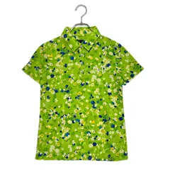 中古 レディース 23区ゴルフ 23区GOLF 半袖ポロシャツ 1(M) 黄緑 ライトグリーン ボタニカル 総柄 薄手