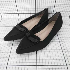 ◇ ⊇ ヴィヴィアン VIVIAN ポインテッドトゥ リボン フラットパンプス ブラック系 レディース 23.5cm E  【1510230000743】