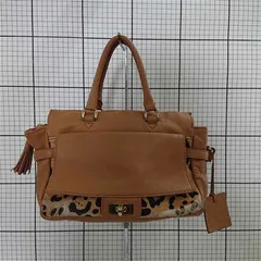 ◇ ⊇ ポティオール PotioR レオパード切替レザー 2WAYハンドバッグ キャメル系 レディース E  【1510230014795】