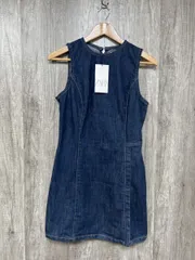 美品 ZARA ザラ タグ付 ひざ丈 デニム ワンピース sizeS/紺  ■■ レディース