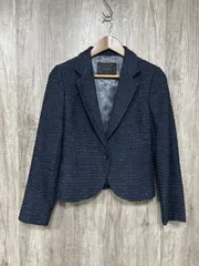 UNTITLED アンタイトル ツイード柄 アウター ノーカラー ジャケット size3/紺  ◆■ レディース
