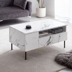 テーブル 幅80cm 引き出し収納付き センターテーブル 大理石柄 リビングテーブル 机 収納付きテーブル マーブル柄 モダン ホテルライク シンプル おしゃれ かわいい リビング ワンルーム 1人暮らし