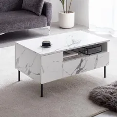 テーブル 幅80cm 引き出し収納付き センターテーブル 大理石柄 リビングテーブル 机 収納付きテーブル マーブル柄 モダン ホテルライク シンプル おしゃれ かわいい リビング ワンルーム 1人暮らし