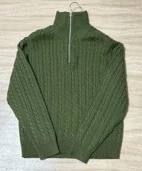 ケーブル ハーフジップアップ ニット オリーブ (L) 新品