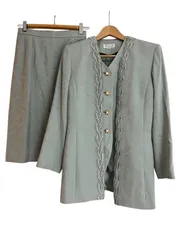 ZM1615 【美品】RIFANNE 東京ソワール　セットアップ　3ピース　レース　グリーン系　レディース　サイズ9AR