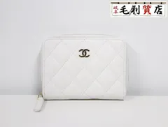 シャネル CHANEL ココマーク キャビアスキン ホワイト ゴールド コンパクトウォレット レディース 極上美品 財布