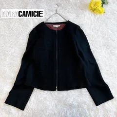 【NARACAMICIE/ナラカミーチェ】ウールノーカラージャケット ショート丈 ブラック 黒 ジップアップ Lのサムネイル