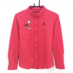 【美品】ルコックゴルフ 長袖シャツ レッド ボタンダウン ロゴ刺しゅう レディース M ゴルフウェア le coq sportif