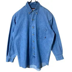 M ディッキーズ デニム 無地 シンプル 単色 ブルー ボタンダウン シャツ レディース ユニセックス メンズ 古着 長袖