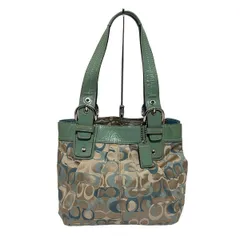 COACH(コーチ) ハンドバッグ オプティックシグネチャー柄 F15682 ベージュ×ライトブルー×マルチ レザー