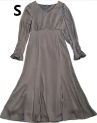 Sサイズ　NATURAL BEAUTY BASIC Ｖネック　フレア　ロングワンピース　長袖　グレー系　ブライダル　オケージョン