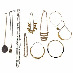 ネックレス まとめ売りばら売り 10点セット ゴールド系 メタル チョーカー アクセサリー【送料無料】【中古】25201116