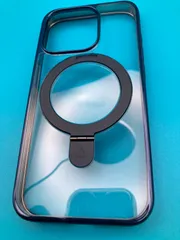 iPhone15 Pro対応】MagSafeリング付きクリアケース ブルー 縁カラー スタンド機能