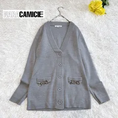 【NARACAMICIE/ナラカミーチェ】リブニットV襟リブニットカーディガン チェーンアクセント グレー Ⅰ