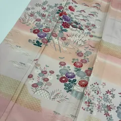 付下げ 友禅 金彩 花柄 紗綾形の地紋 紋無し 訪問着 正絹 着物 MK-1759