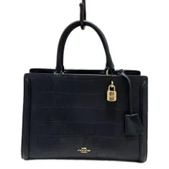 COACH(コーチ) ハンドバッグ - 91069 ダークネイビー 型押し加工/2way レザー