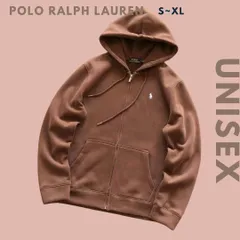 POLO Ralph Lauren ポロ ラルフローレン ロゴ長袖ジップアップフードパーカー フーディー ブラウン メンズ レディース ユニセックス 輸入