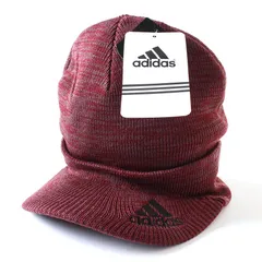 HR0469 未使用 adidas アディダス ツバ付き ニットキャップ ニット帽 ロゴ ワイン マルーン フリーサイズ