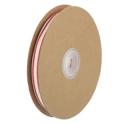 uxcell ナチュラル綿ストライプリボン 3/8インチ×20ヤード綿布 ロール ナチュラルとレッドグログランリボン ギフトラッピング DIYクラフト ホームデコレーション用