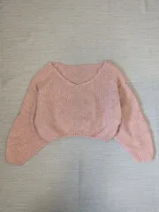 美品GRL グレイル 短丈 ショート丈 ニット セーター ピンク ボリュームスリーブ ざっくり フリーサイズ ポリエステル 秋冬 冬服 F