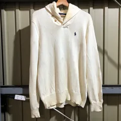 1034 POLO RALPH LAUREN ショールカラーセーター アイボリー M ポロラルフローレン ニット ワンポイント 刺繍ロゴ ポロポニー コットン 古着卸 アメリカ仕入