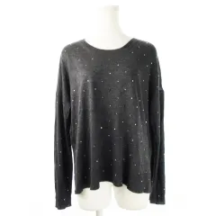 ザラ ZARA ニット セーター ラウンドネック 長袖 薄手 もっちり とろみ感 ドット ラインストーン L グレー /CK14