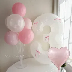 【＊DECO様♡専用ページ】誕生日飾り風船セット　ナンバーバルーン　マカロンピンク系　リボン付き　バレーコア