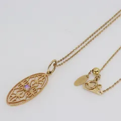 ITS2VSKW6J88 即決 本物 agete アガット K10 ネックレス アクセサリー ストーン 透かし模様 オパール パープル チャーム チェーン 2.0g