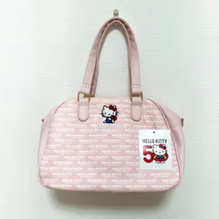 【未使用タグ付】Sanrio Hello Kitty サンリオ ハローキティ 50th キティ刺繍 ミニボストンバッグ ショルダー紐付き ピンク ロゴ